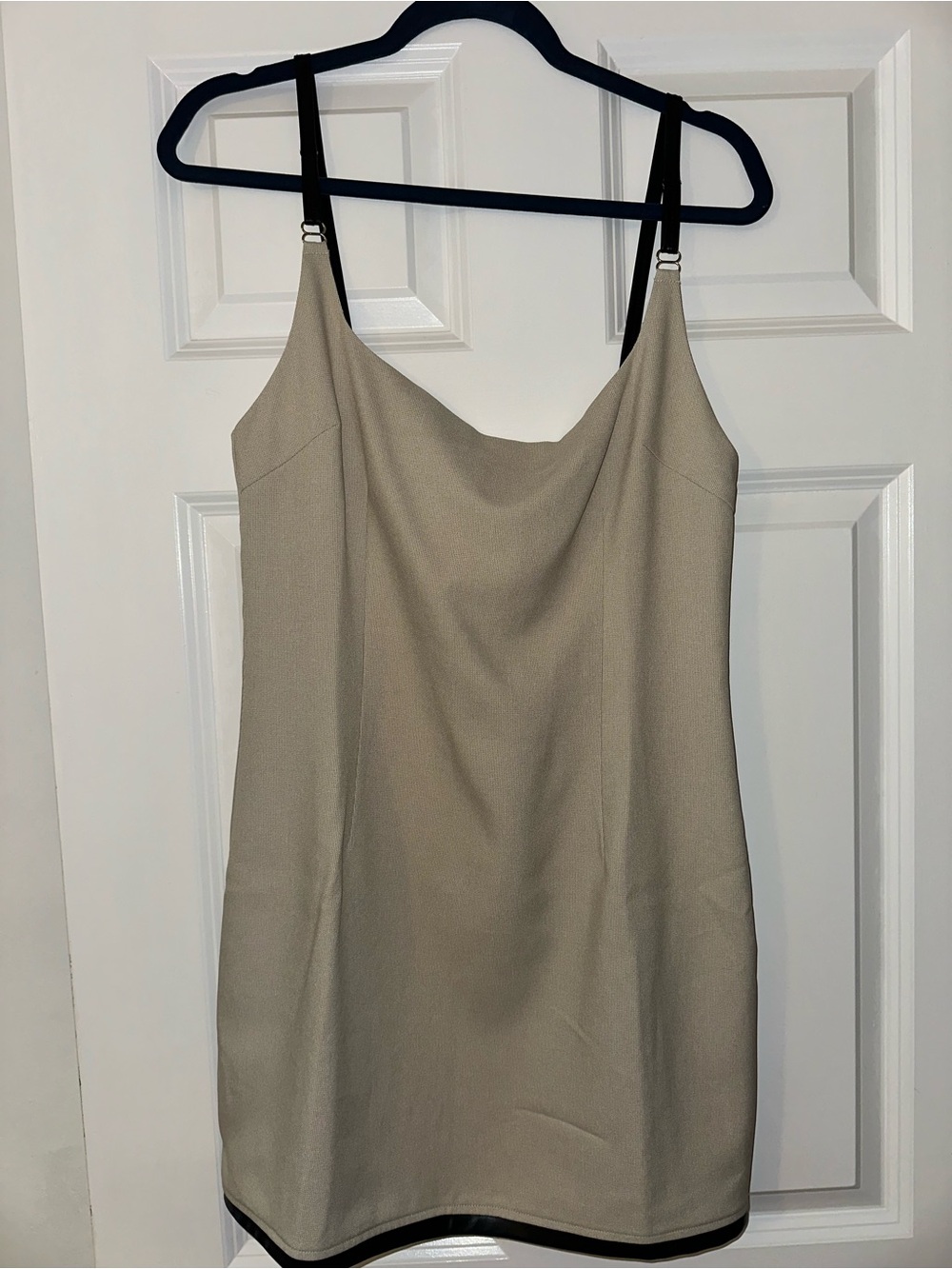 White Fox Boutique Beige Slip Dress with Black Straps